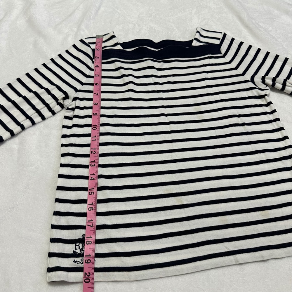Lauren Ralph Lauren Striped Boat Neck Top Navy White Anchor Logo Small - Picture 8 of 9